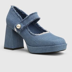 Cider Chunky chambray Mary Jane platform DENIM RAW HEM MARY JANE SHOES